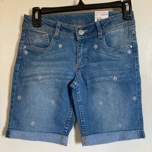 🌞Total Girl Medium Wash Crystal Detail Bermuda Denim Shorts #IB